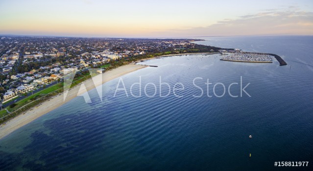 Picture of Aerial panorama of beautiful coastline of Melbourne and Port Phillip bay at sunset